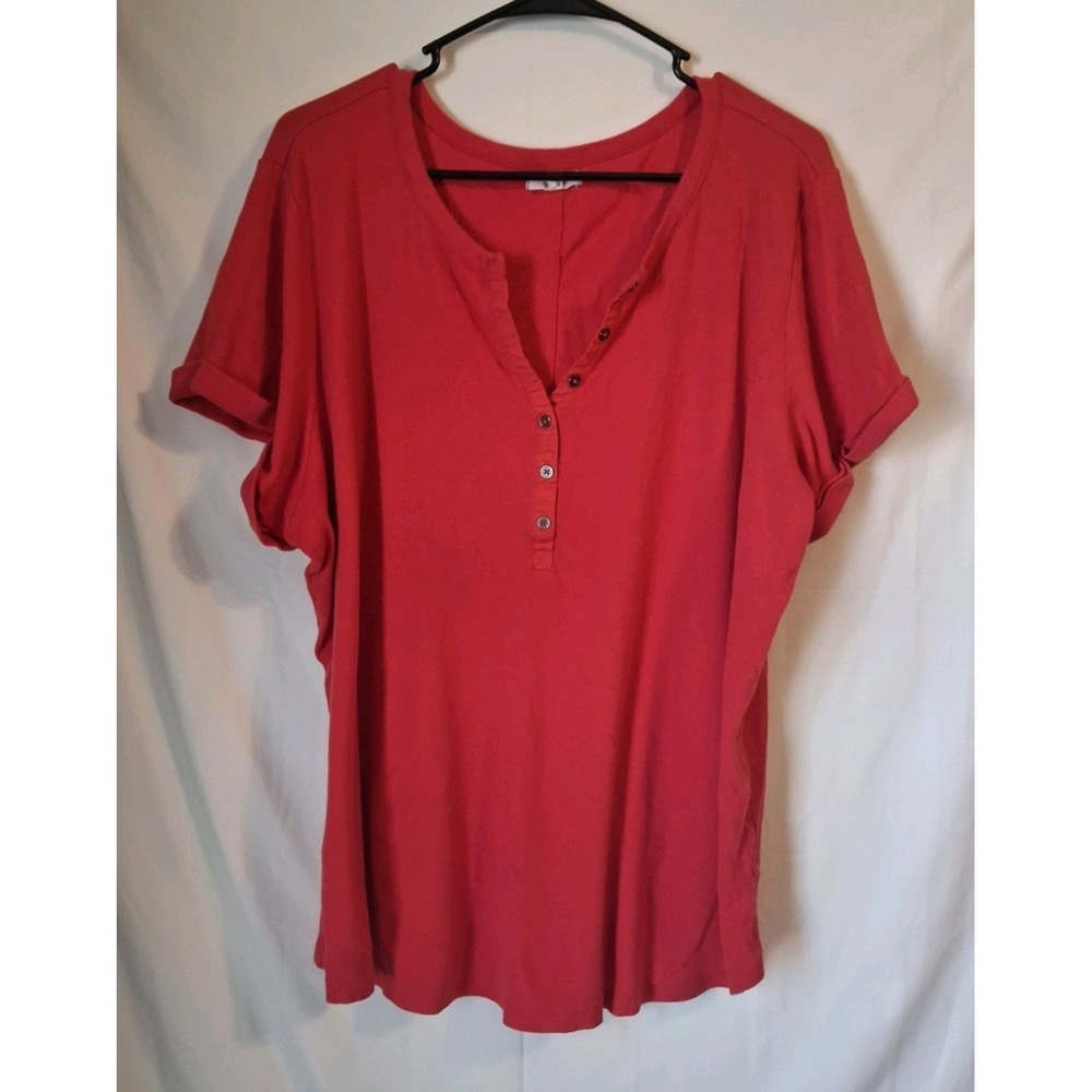 Maurices Henley Short Sleeve Red Womens Size 3x With Buttons